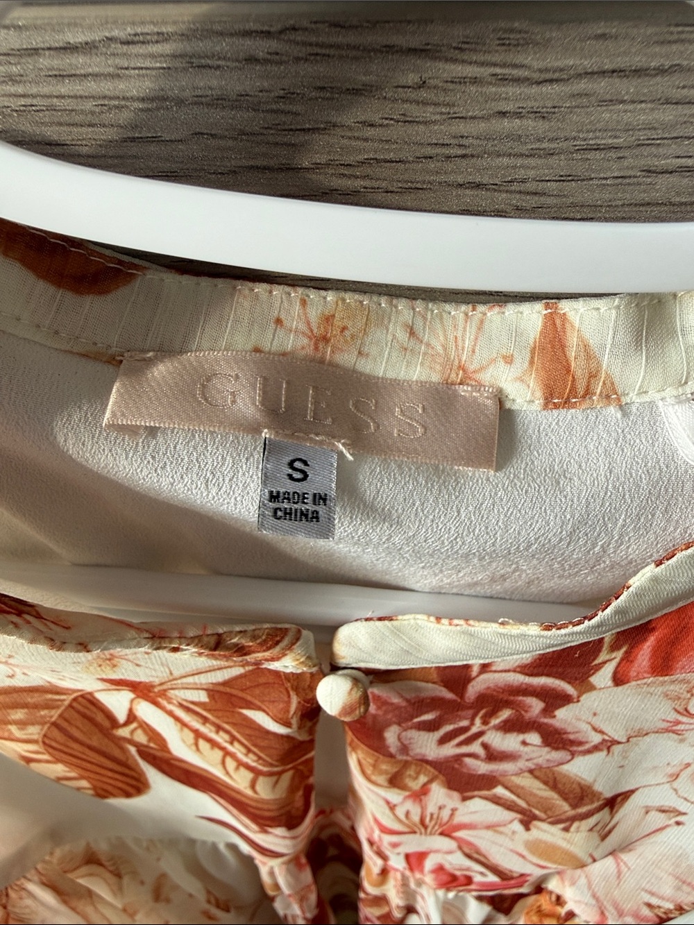 Guess Floral Button-Front Mini Dress in Cream and Rust Orange - Picture 2 of 8